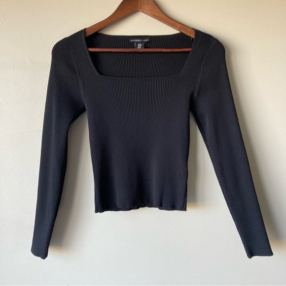 Sincerly Jules Tops - Sincerly Jules Black Ribbed Square-Neck Long Sleeve Shirt‎ Top Women’s Medium